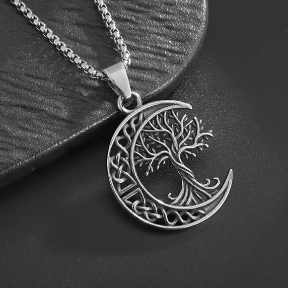 Moon Tree Of Life Unisex Stainless Steel Pendant Necklace - Picture 5 of 8